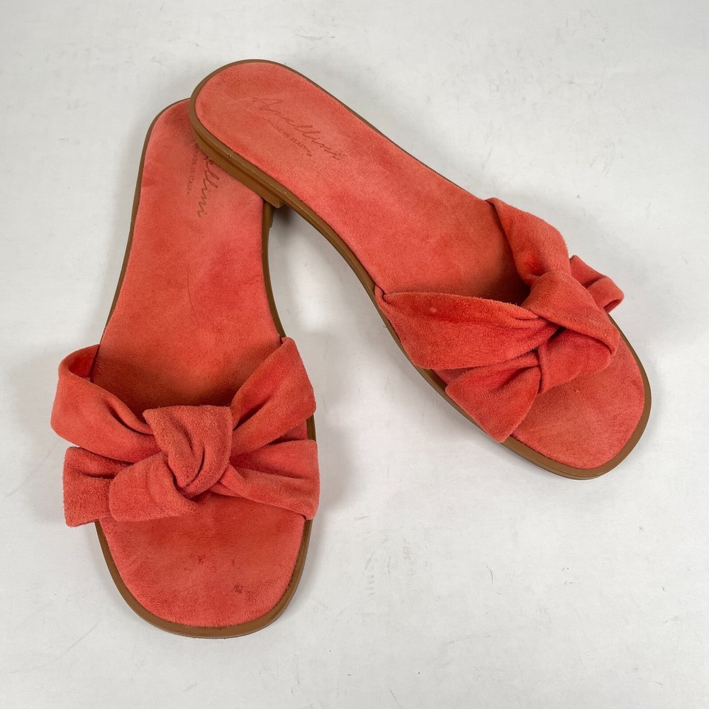 Avellini Slide Sandals Womens Size 40 US 9 Coral Suede Bow Slip On Comfort Shoes
